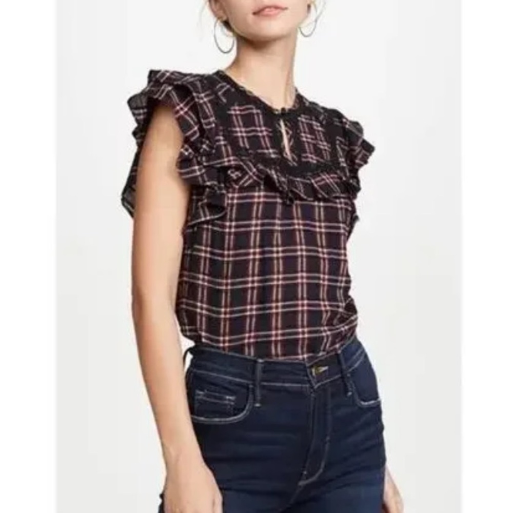 Veronica Beard Hawn Plaid Ruffle Blouse, 4